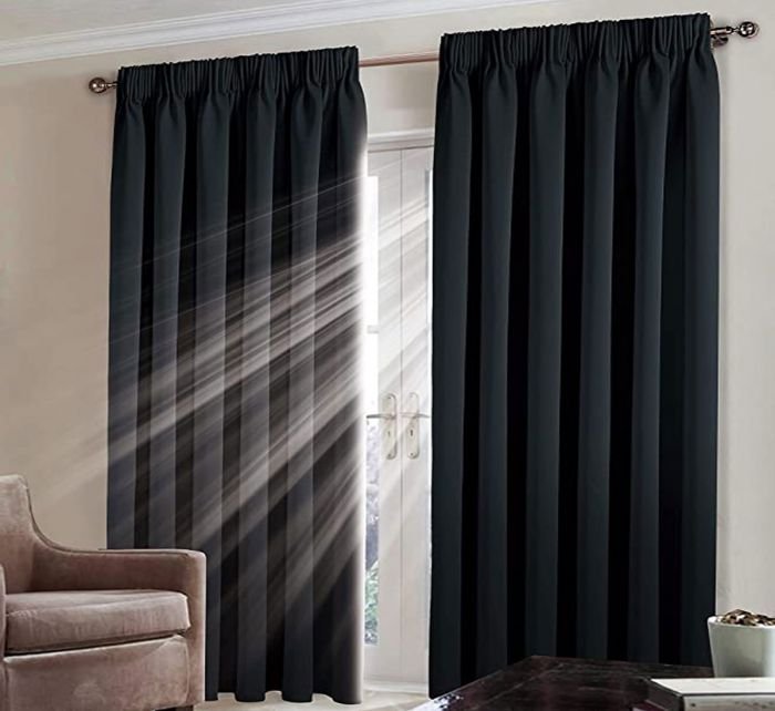 blackout-pencil-pleat-black Pencil Pleat Tape Top Room Darkening Thermal Blackout Curtain Pair Heavy Insulated Curtain Panels Black - Image 1