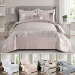 Velvet Quilted Bedspread Set with Sequin Pattern Bed Throw & Matching Pillow Shams