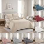 3 Piece Quilted Embossed Bedspread Set with Matching Pillow Shams – Soft Polyester Bed Throw Bedding