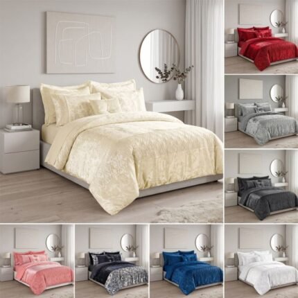 Crushed Velvet Duvet Cover Bedding Set – Soft Velvet Quilt Cover Set with Pillow Cases