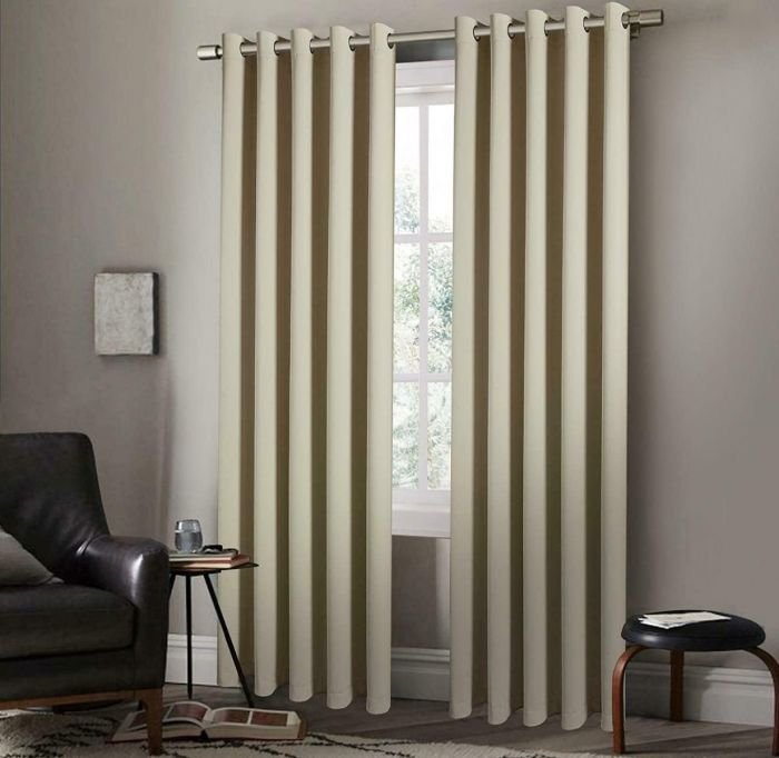 cream-blackout Insulated Heavy Thermal Blackout Curtains Pair Ring Top Eyelet Darkening Arlesa Cream Curtain Panels - Image 1