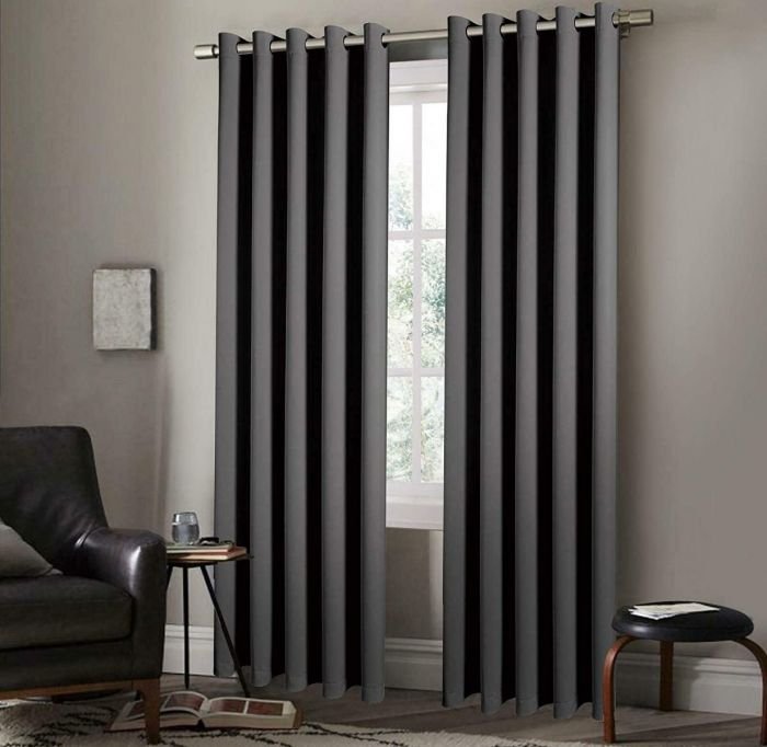 grey-blackout Insulated Heavy Thermal Blackout Curtains Pair Ring Top Eyelet Darkening Arlesa Grey Curtain Panels - Image 1