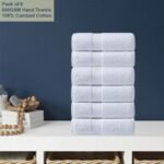 Hotel Quality 600 GSM Combed Cotton White Hand Towels – Pack of 6